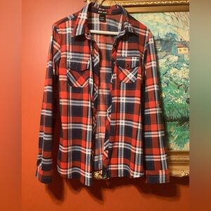 Wet Seal Long Sleeved, Plaid, Button Down Shirt Size M EUC